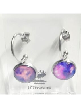 Purple Pink Nebula Galaxy Hoop Earrings